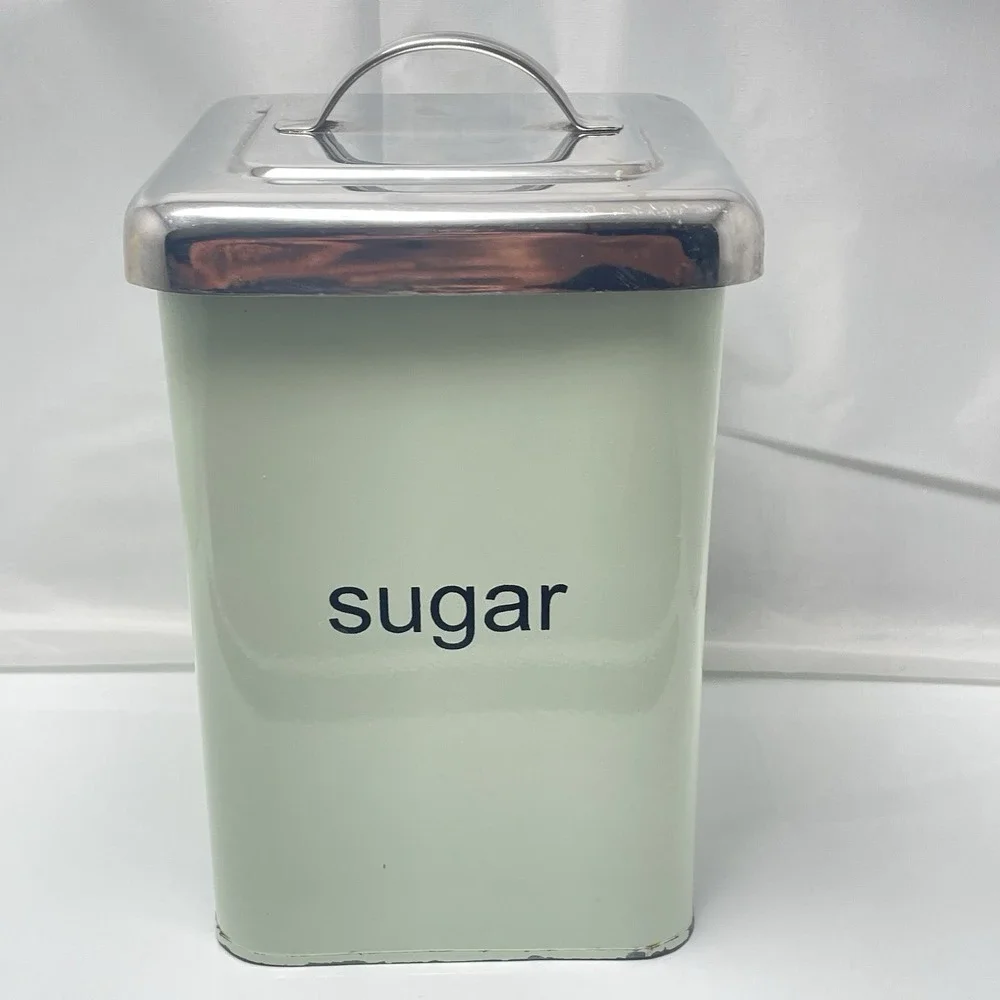 2‎ Pier 1 Imports Square Enamel Metal Canisters Chrome Lids Mint Green Flour